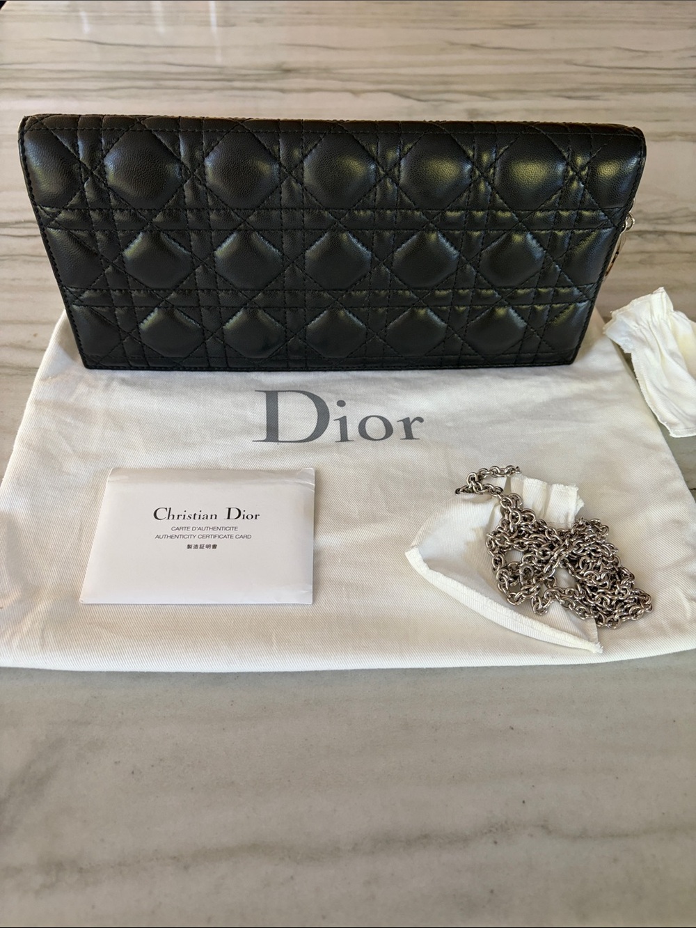 FINAL PRICE- NO OFFERS! Dior Black Lambskin Cannage Lady Pouch with Silver Chain